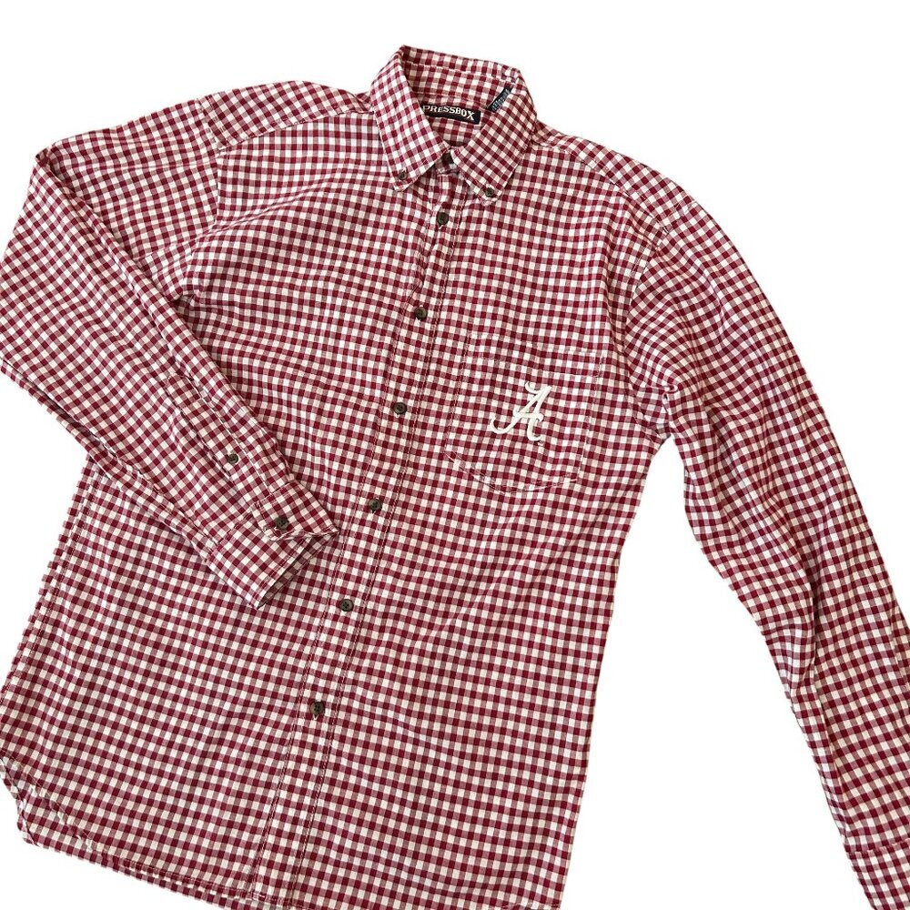 University of Alabama Gingham Long Sleeve Button Down Size Large Embroidered  A